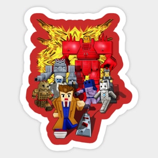 8 bit world 10th Doctor vs enemies Sticker